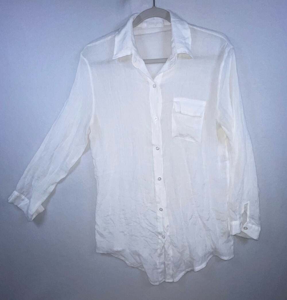 Zoye Chen White Textured Long Sleeve Button Down Shirt Size M